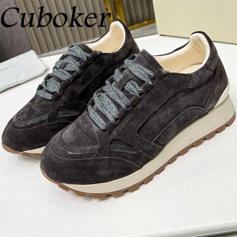 Autumn Designer Comfort Walk Real Suede Leather Leisure Sneaker Women Thick Sole Casual Flat Shoes Driving Shoes Runner Shoes