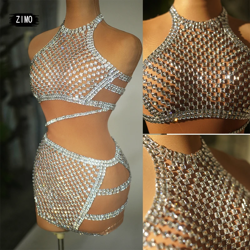 Dorosłe kobiety siatka z kryształkami przezroczysta seksowna suknia wieczorowa występ na scenie urodziny piosenkarka taniec festiwal pokaż kostiumy