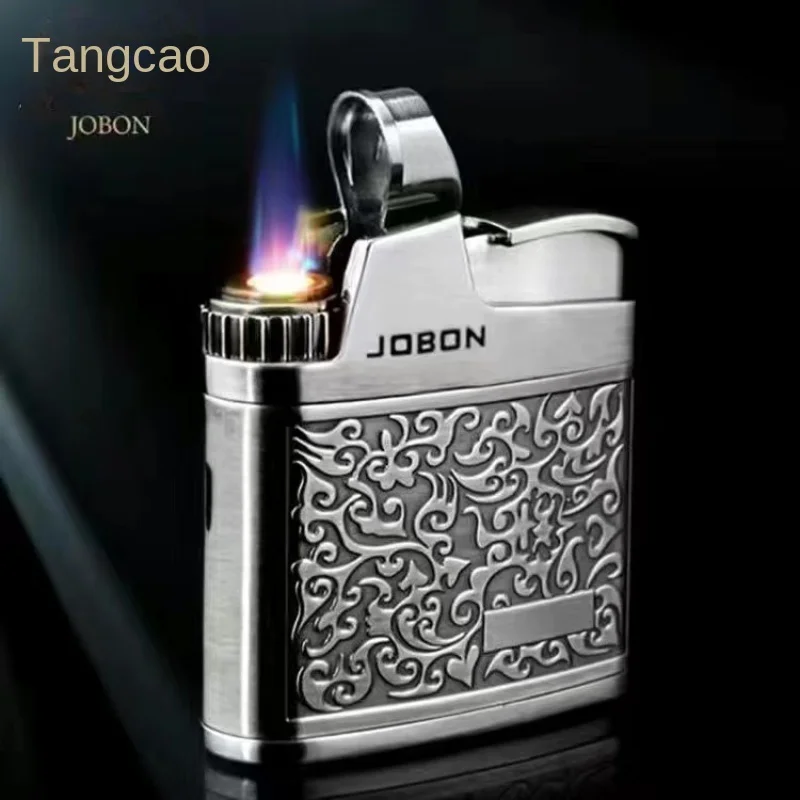 JOBON Embossed Butane Gas Lighter Jet Metal Windproof Torch Cigarette Cigar Lighter Retro Press Ignition Smoking Accessories