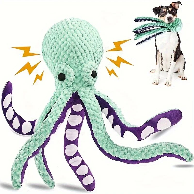 Durable Octopus Plush Dog Toy With Squeaker - Bite-Resistant, Teeth Cleaning Design For Medium Breeds