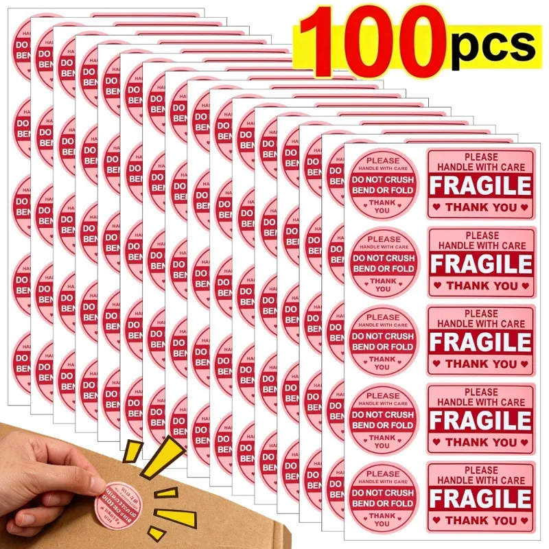 

20-100Pcs Fragile Stickers Don Not Crush Handle with Care 5.7cm/3.8cm Shipping Label Packaging Remind Labels Thank You Sticker