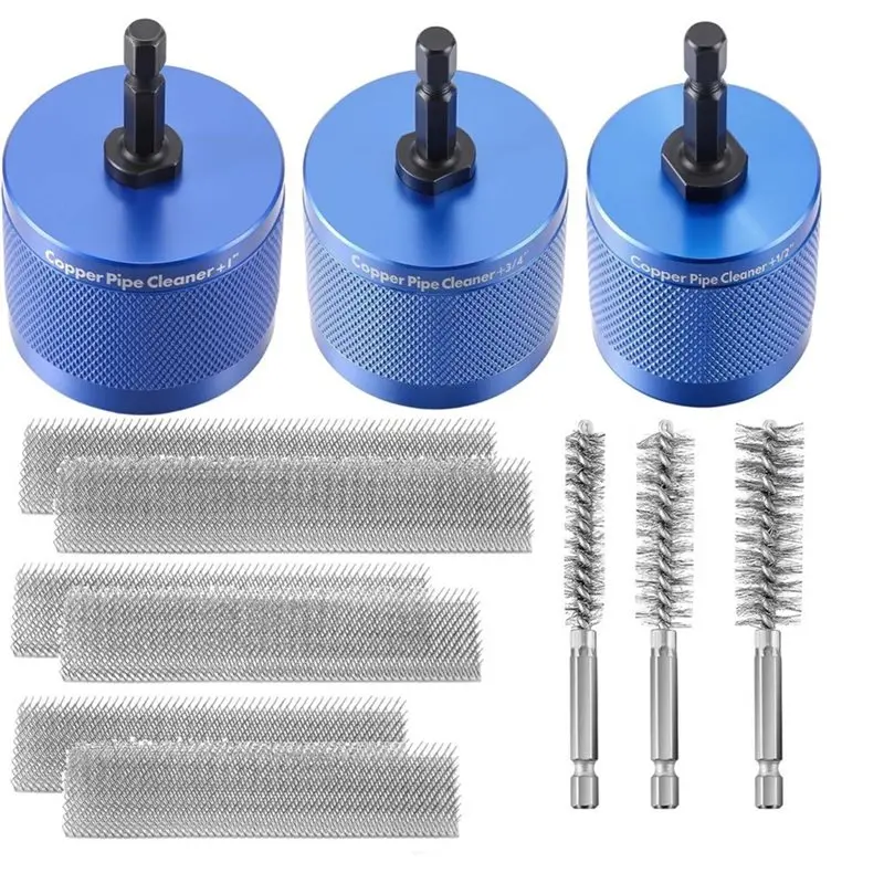 

ABGH-3Pcs Copper Pipe Cleaner Kit For Drill 6 Brush Blades Plumbing Tools For Plumber Battery Terminal Brush For Battery Posts