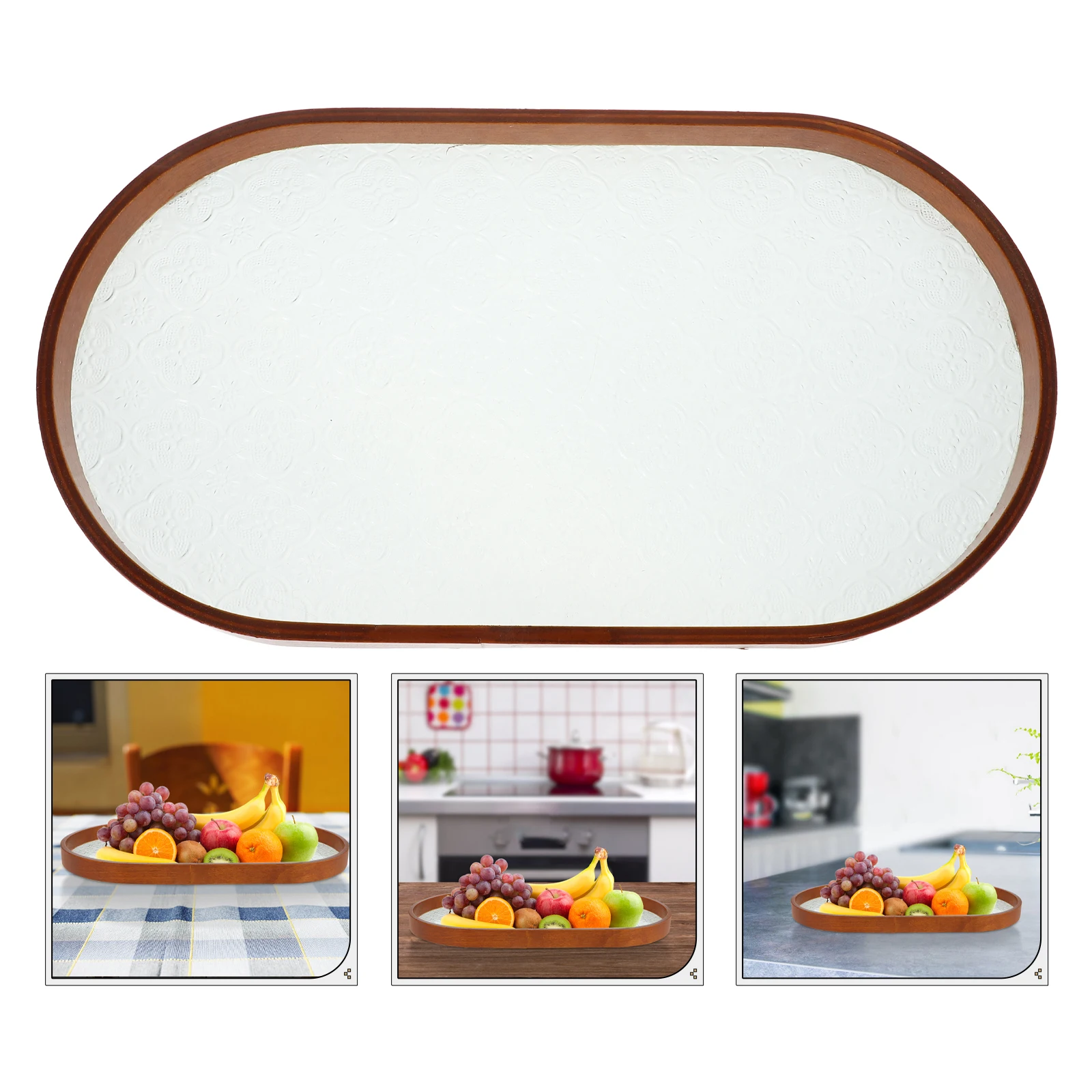 

Элегантная сервировка с деревянным краем, многоразовая тарелка для закусок, еда, фруктовый десерт, прямоугольный декоративный журнальный столик, домашняя вечеринка, стекло