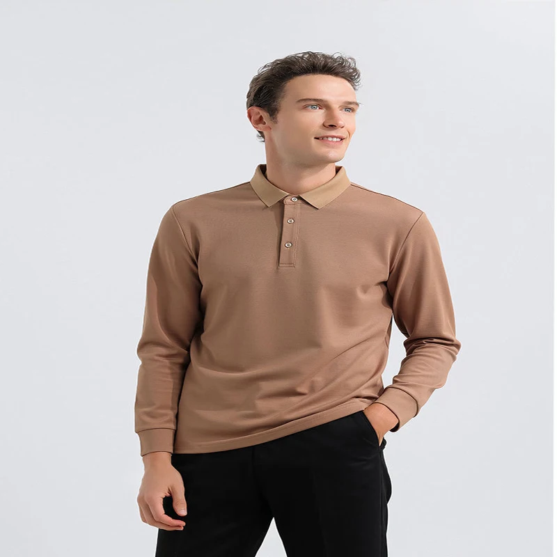 

2024 Men's New Spring and Autumn Long Sleeve Golf Polo Collar Business Fashion Casual Men's Top