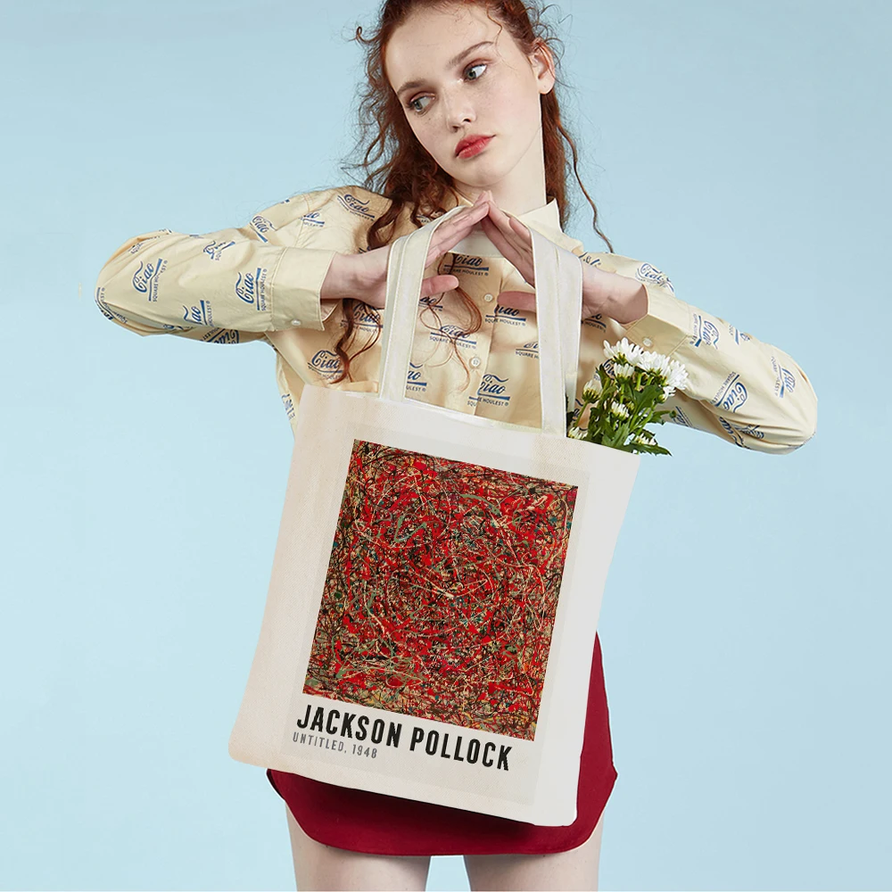 Double Side Jackson Pollock Fauvism Line Abstract Cartoon Lady Tote Handbag Women Shopping Bags Fashion Market Shopper Bag