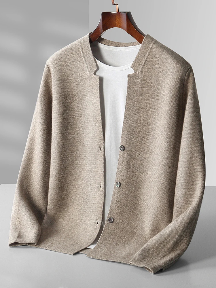 MEETCC Simple Style 100% Merino Wool Men Cardigan Sweater Buttons Casual Coat Autumn Winter Soft Warm Thick Cashmere Knitwear