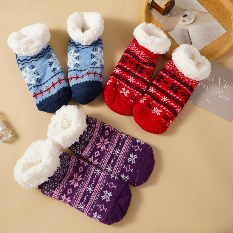 Herbst-Winter Dicke Bodensocken Schneeflocken-Strickmuster Heim-Schlafsocken Rutschfeste Indoor-Hausschuh-Socken Weihnachtsgeschenk