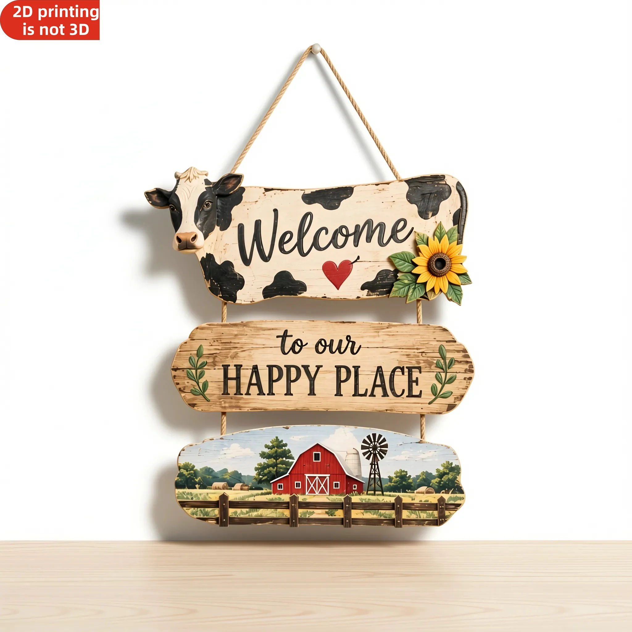 Country Farm Cow Style Wooden Door Sign, Wooden Wall Hanging Ornament for Entrance Halls Living Rooms Farmhouses Garden Gates