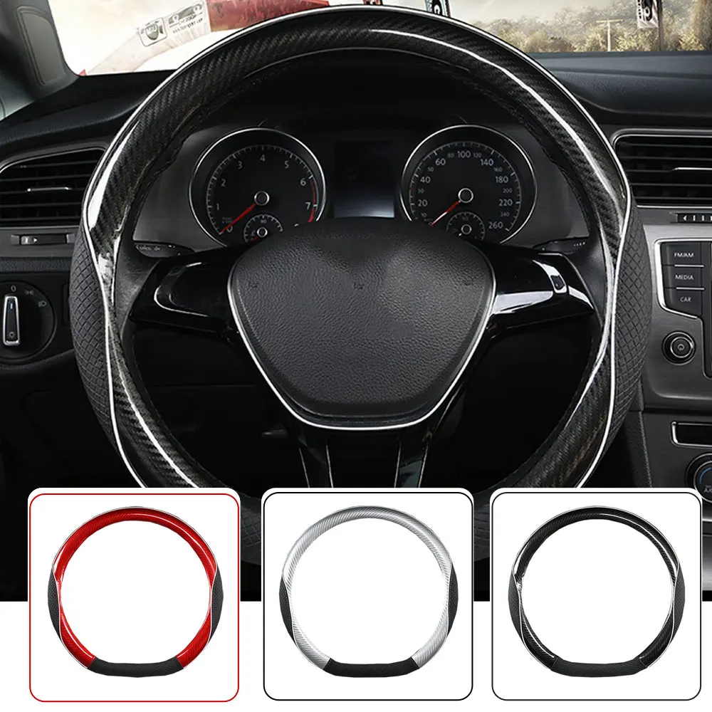 

1Pc Car Carbon Fibre Leather Car Steering Wheel Cover Universal Auto Steering Wheel Cover Accessories Fit 37-38cm Steerig Wheel