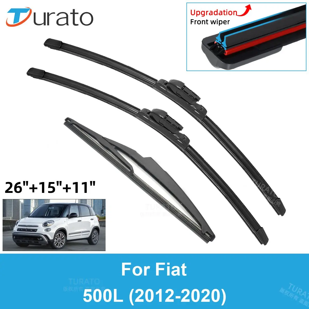 

3PCS Car Wiper Blades for 2012-2020 Fiat 500L Rear Windshield Wipers Double Rubber Car Accessories 2016 2017 2018 2019 2020