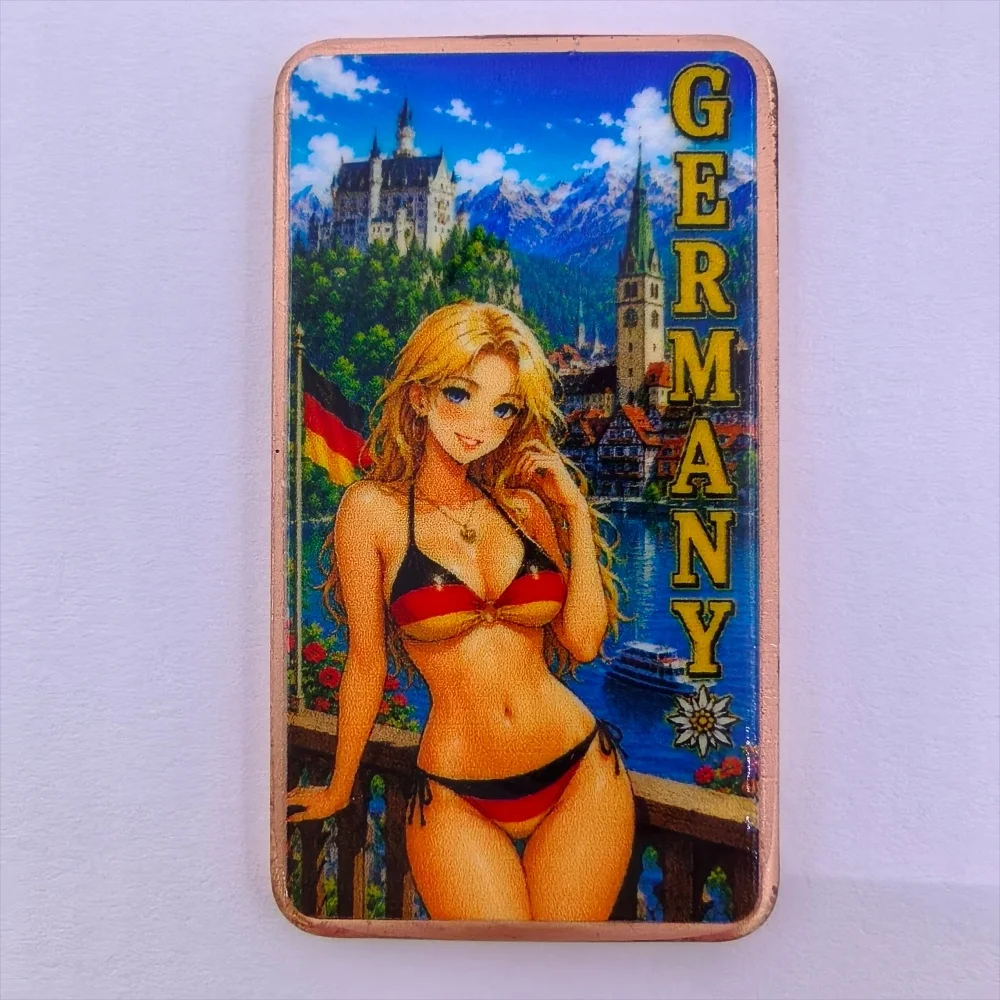 1oz .999 Fine Copper Bar Germany Bavarian Castle Bikini Girl Anime Neuschwanstein Alps Colorized Art Collectible Gift