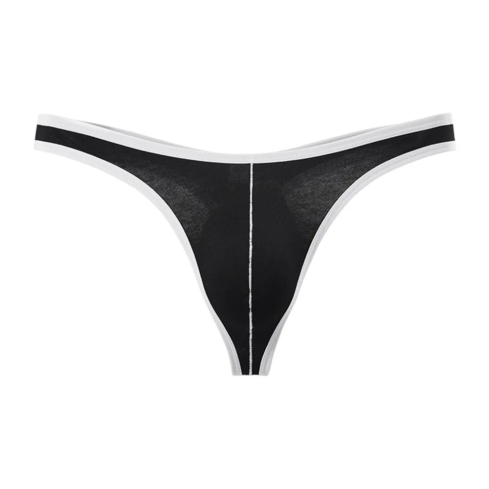 Men's Low Waist Thongs Underwear Featuring Edge Binding Color Block Pattern and Breathable Bulge Pouch S to 2XL
