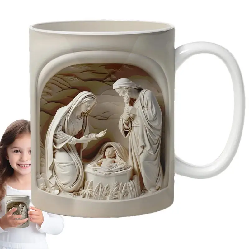 Winter Coffee Mug 350ml Manger Scene Festival Mug Aesthetic Drinking Cups Easy-to-Hold Handle Mugs For Home Kitchen Coffee Bar