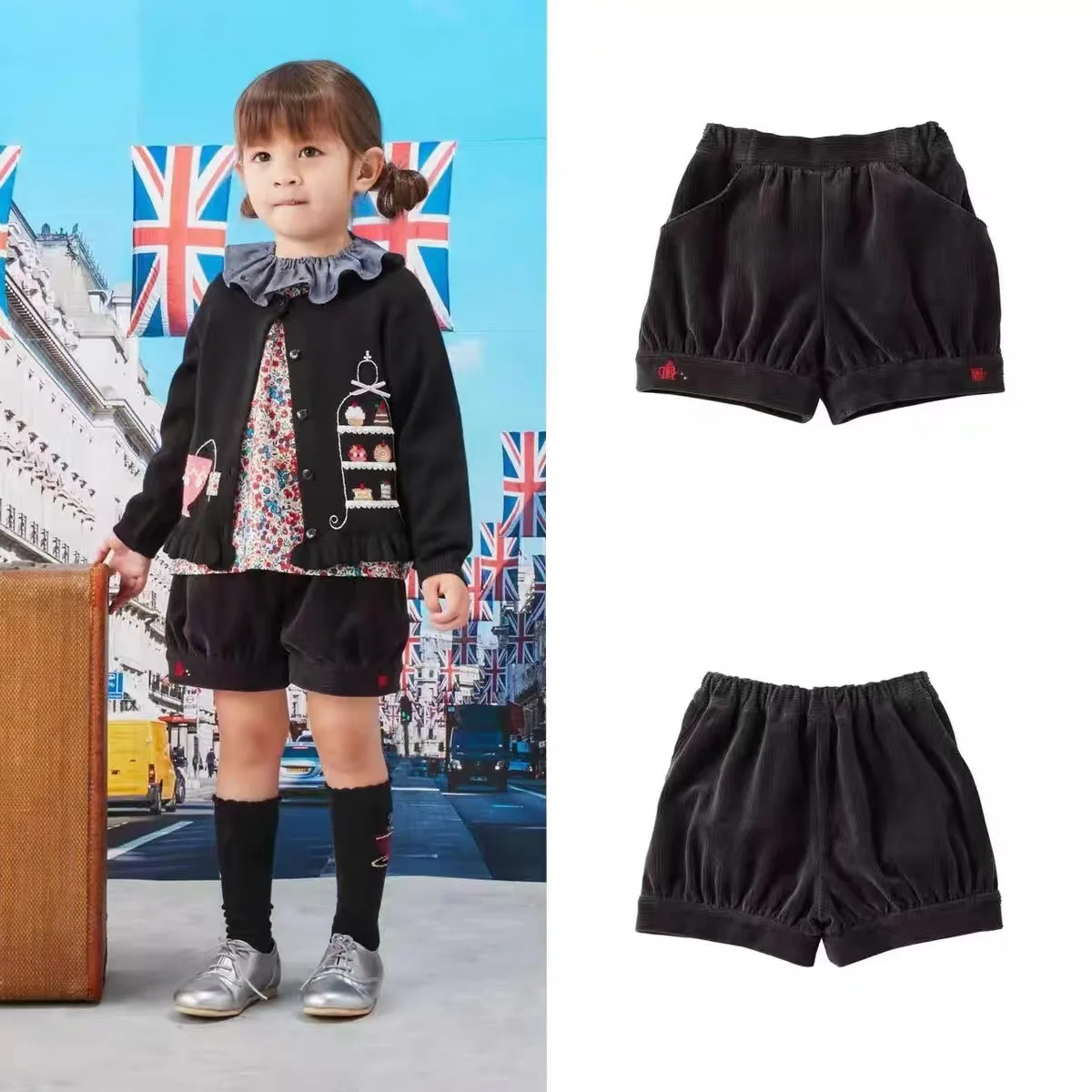 Girls\' Shirt 2023 Autumn and Winter Trendy Brand Boutique Children\'s Clothing Family Cotton Floral Shirt + Shorts Set