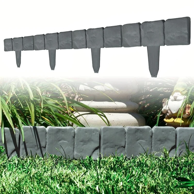 AT43-Garden Patio Edge Border, Imitation Stone Fence Panels, Patio Outdoor Barrier Flower Bed Fence