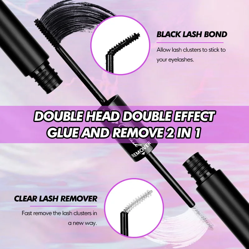 Genielash 2 in 1 Eyelash Glue & Remover DIY Cluster Eyelash Glue 48+ hours Retention Dual-ended Glue