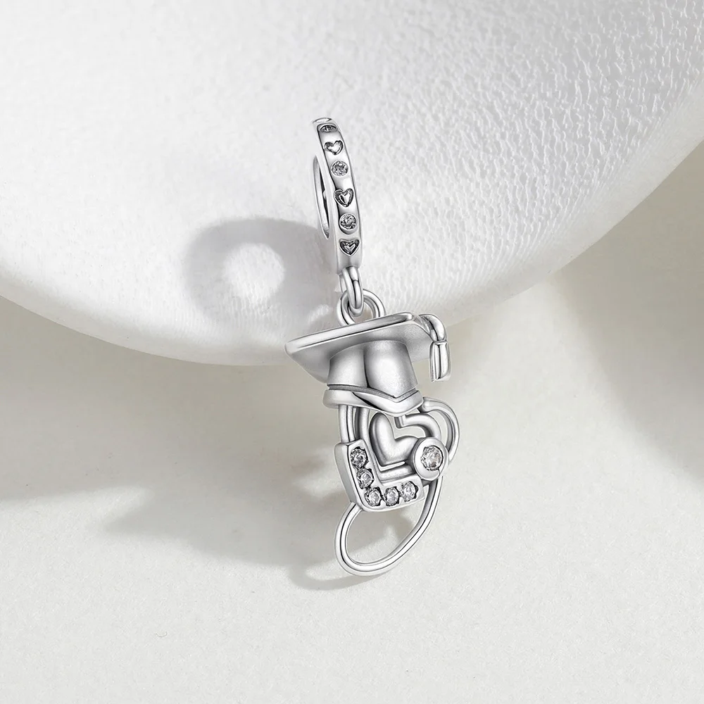 925 Sterling Silver Medical Stethoscope Charm Clear Academic Graduation Bead Fit Original Bracelets Jewelry Gifts For Woman