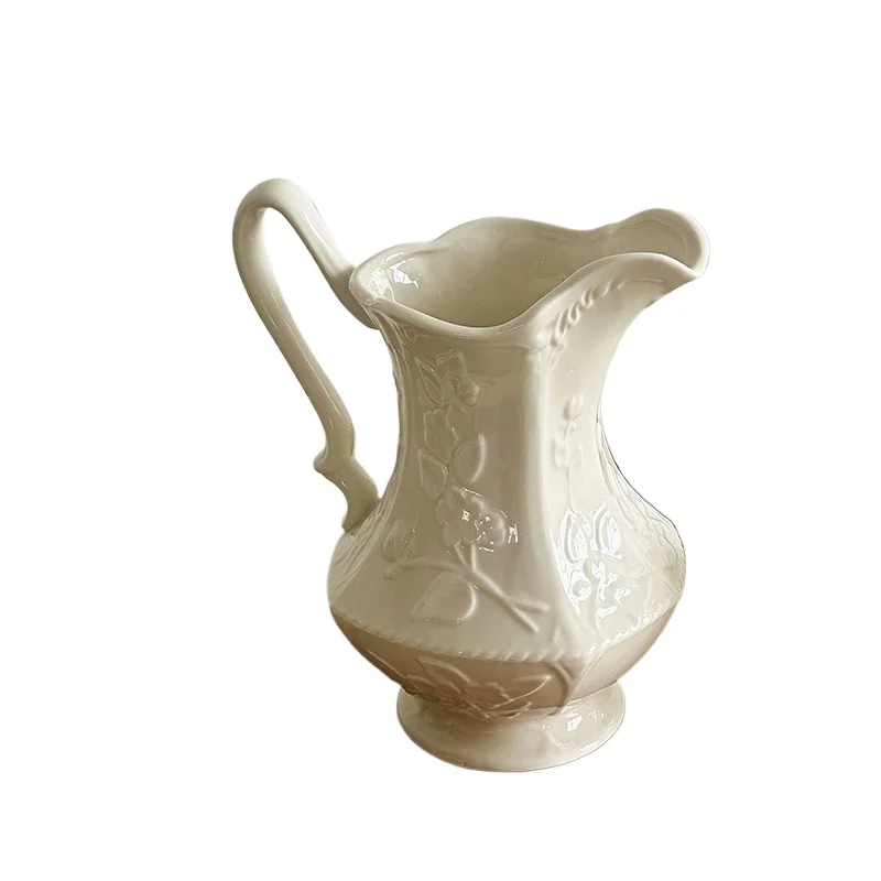 

Embossed ceramic vase, living room desktop flower arrangement, water raising white single-ear pot ornament