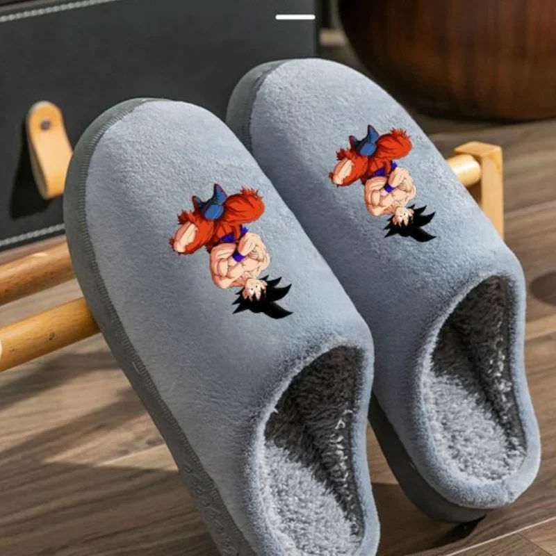 Anime Dragon Ball Slipper Cartoon Warm Plush Goku Kakarotte Couple Indoor Non-Slip Men and Women Cotton Wear Slippers Outside