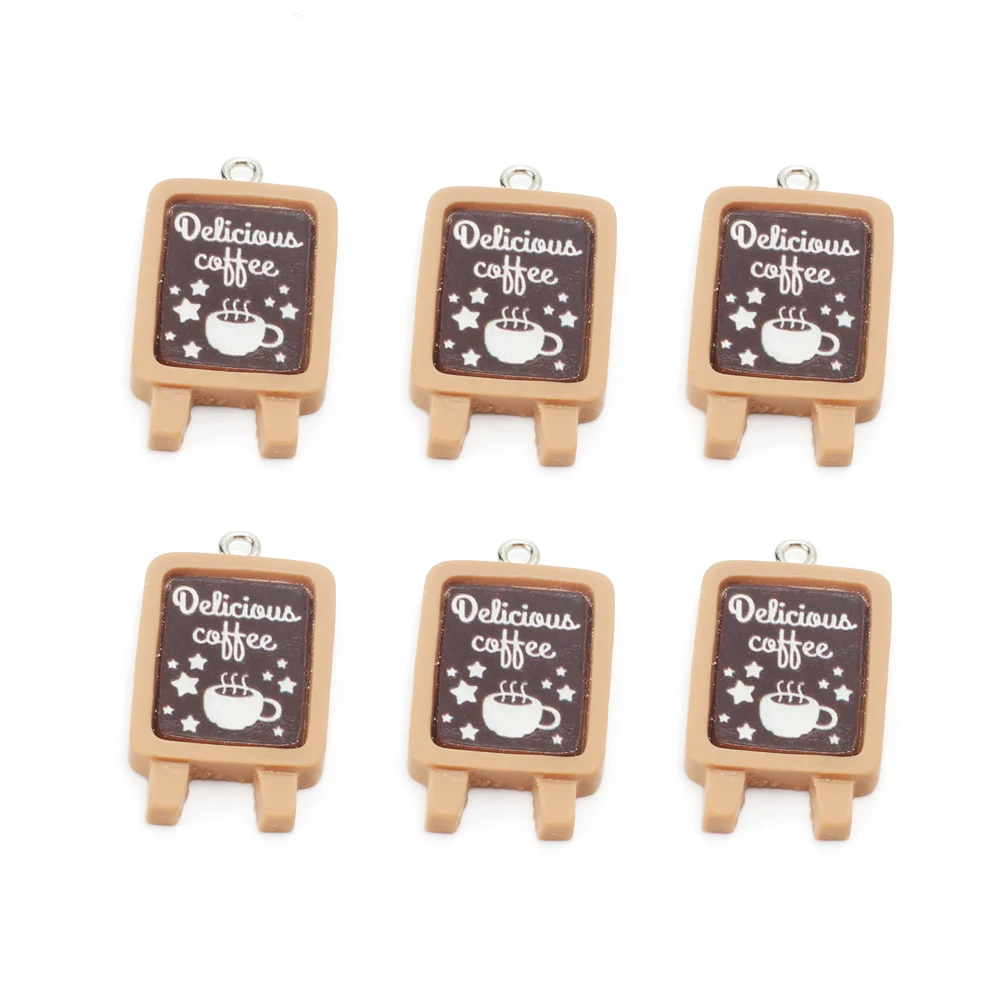 10pcs Cute Coffee House Signboard Resin Charms Mini Cafe Sign Pendants for Diy Earring Necklace Keychain Jewelry Making Supplies