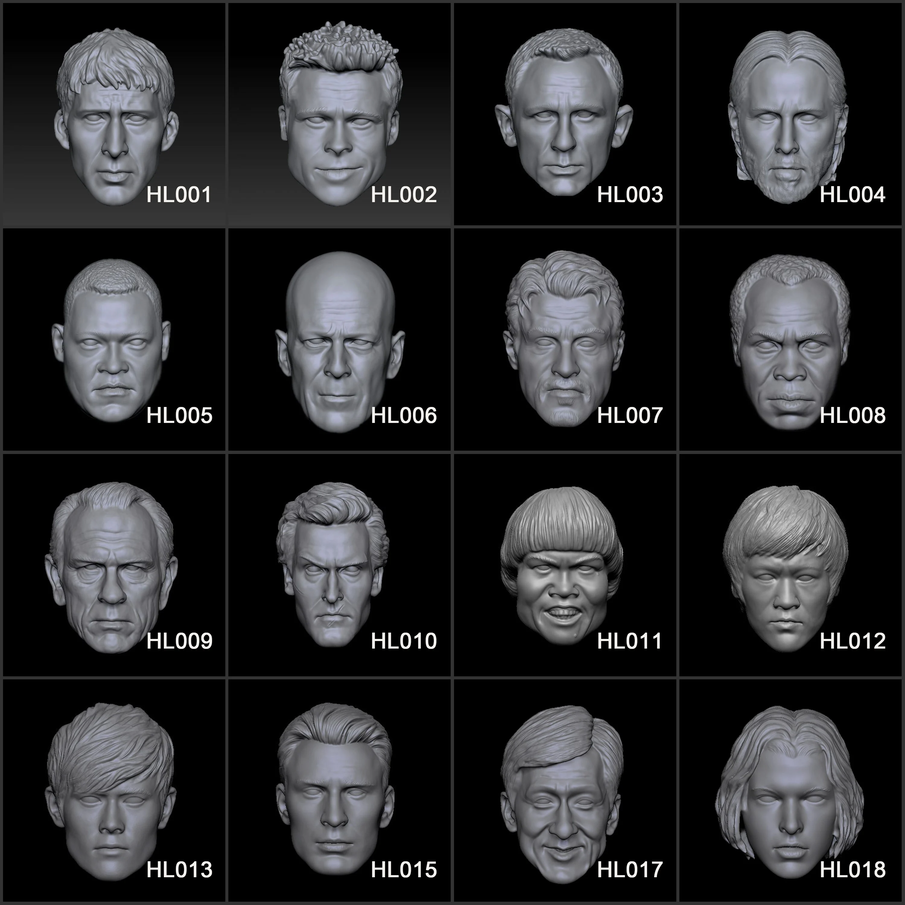 

HL001 To HL018 DIY Customized 1/18 1/12 1/10 Unpainted Blank Head Sculpt for 3.75" 6" 7" Action Figure SHF ML Mafex Mez NECA Mcf