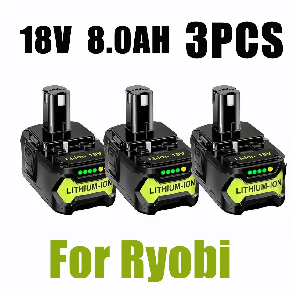 Per Ryobi P108 18V 8.0Ah Batteria di ricambio per la serie ONE+ Funziona con P203 P204 P210 RB18L50 RB18L20 Ioni di litio ad alta capacità