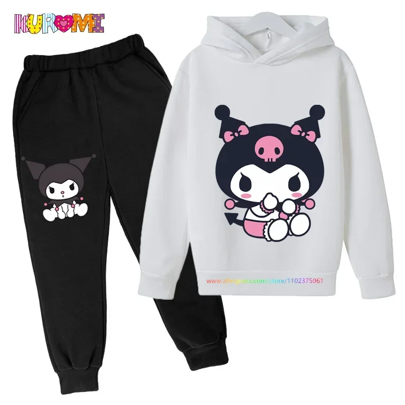 Kawaii Kuromi Hoodie Set Girls Kids Sweatshirt Pants Suit Coat Casual Boys Long Sleeve Hoodies Children Pullover Sportswear