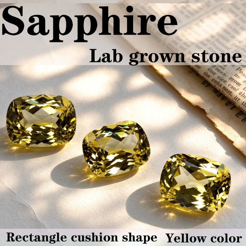 Sapphire Lab Grown Diamond Yellow Color Rectangel Cushion Shape Jewelry Beads Certificate
