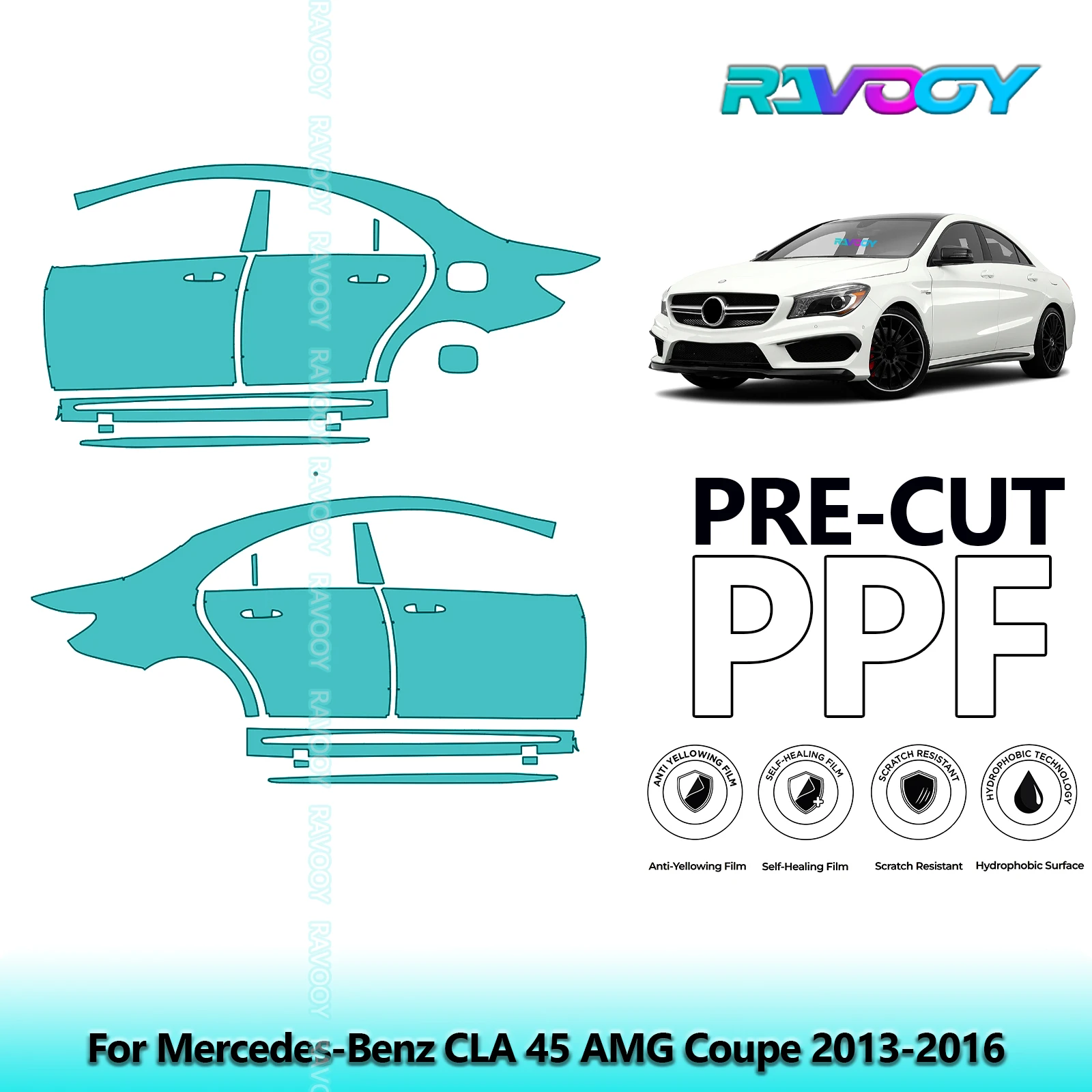 

For Mercedes-Benz CLA 45 AMG Coupe 2013-2016 8.5mil Clear Matte Pre-Cut PPF Door & A/B Pillar Kit TPU Paint Protection Film Set