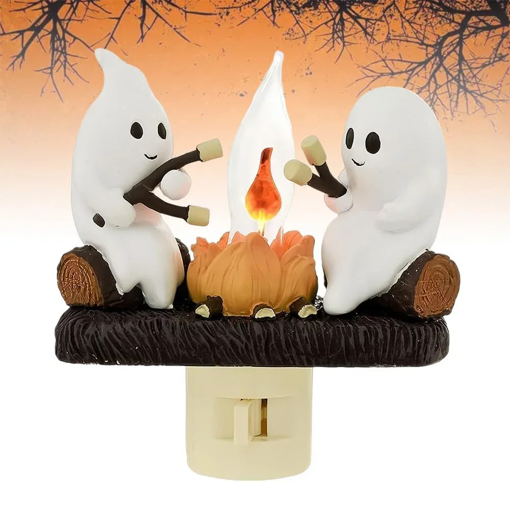 Ghost Campfire Flickering Night Light 2024 Halloween Festival Lantern Fire Marshmallow Night Light Wall Decoration Lovely Lamp