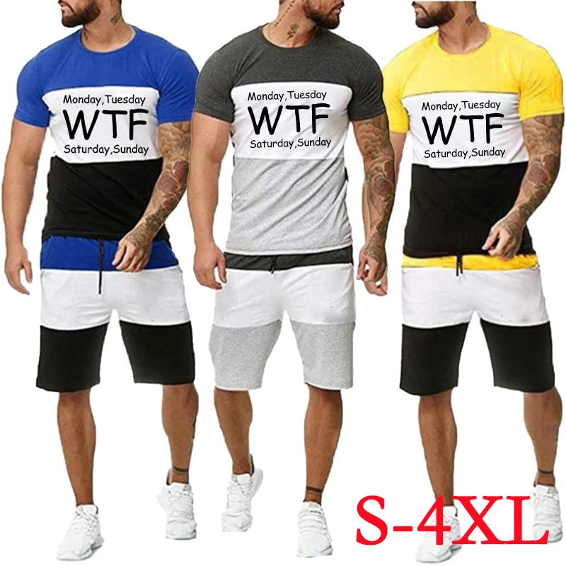 New Summer Fashion Men's Color Matching Short Sleeve Top Casual Sportswear Kappa Printed T-shirt+Shorts Two-piece Set