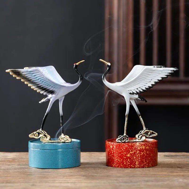 Chinese Style Chan White Crane Metal Sandalwood Coil Incense Burner Tea Ceremony Indoor Aromatherapy Censer Home Decor