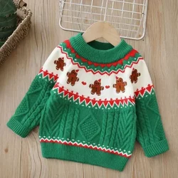 Kids Boy Christmas Sweater Thicken Warm Knitted Tops Jersey Girls Clothes Children Gingerbread Pullover Knitwear for Fall Winter