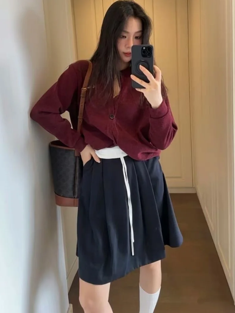 

Модная юбка трапециевидной формы с высокой талией, женское новое поступление, осень 2022, свободная двухслойная повседневная юбка с поясом для пикантных девушек