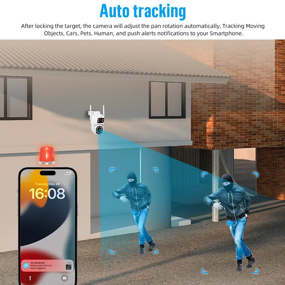 Fuers 4G LTE 6MP PTZ Camera Outdoor SIM Card Security Camera CCTV Surveillance Color Night Vision Motion Detect Auto Tracking