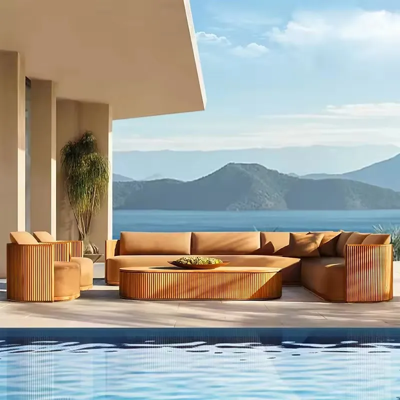

All-weather Outdoor Furniture Villa Wooden Teak Sofa Set Private Garden Sofa Hotel Outdoor Patio Teak Sofa