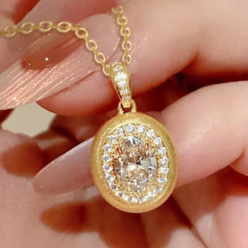 Huitan Luxus-Halskette mit Anhänger für Damen, eingelegt, glänzender Zirkonia, trendige Accessoires, Schmuck für Hochzeit, Party, Verlobung
