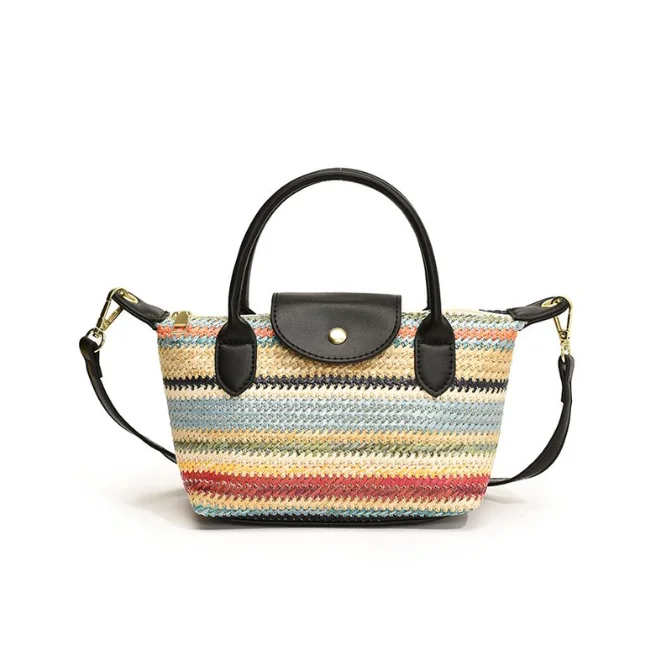 Summer Fashion Sense of Luxury Straw Mini Handbags Colorful Weave Women\'s Shoulder Bags 2024 Seaside Vacation New Style