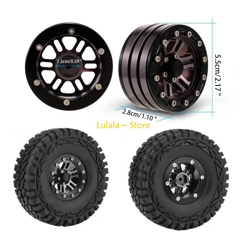 Jantes roue RC Simulation Y4QA, verrouillage à billes en caoutchouc avec 6 rayons pour voiture SCX10 1/10