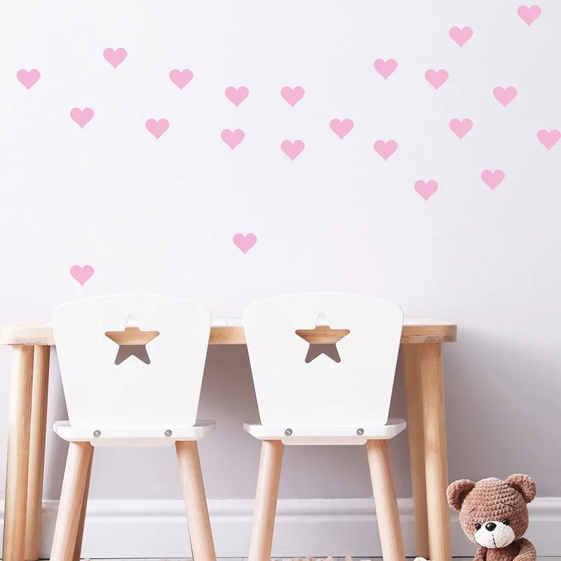 54pcs/set 5cm Soft Pink Heart Shape Wall Stickers for Kids Room Baby Nursery Room Wall Decals Bedroom Girl Room Home Decor Vinyl