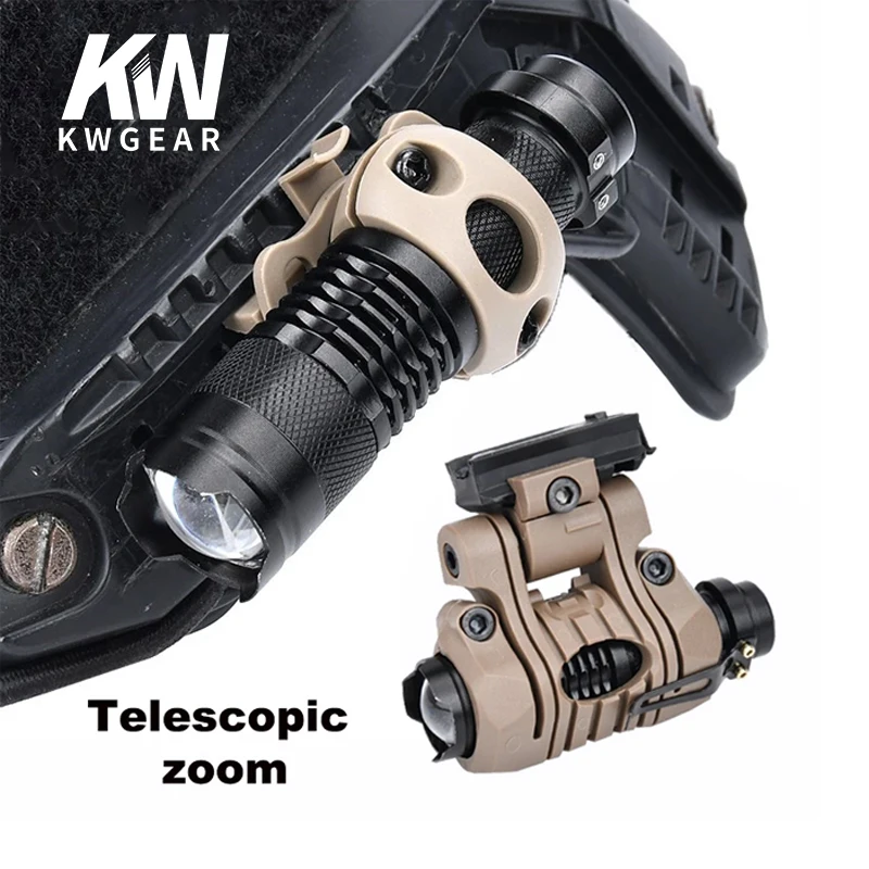 

Telescopic Zoom Fast Helmet Light 100Lumens Hunting Helmet Lamp Strobe LED Mini Scout Light Hat Clamp Holder Camping