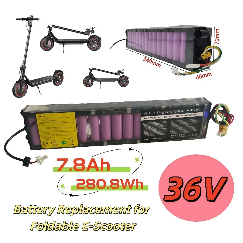 Waterproof Bluetooth Lithium Battery 10S3P 36V 7.8Ah, Replacement Battery Pack Compatible with M365 Scooter