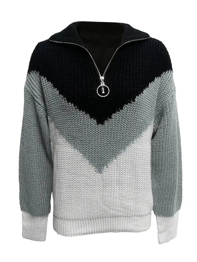 Maglione con scollo a v in acrilico Patchwork vibrante-morbido, ad alta elasticità, dettaglio catena, Pullover Casual a maniche lunghe per donna-perfetto