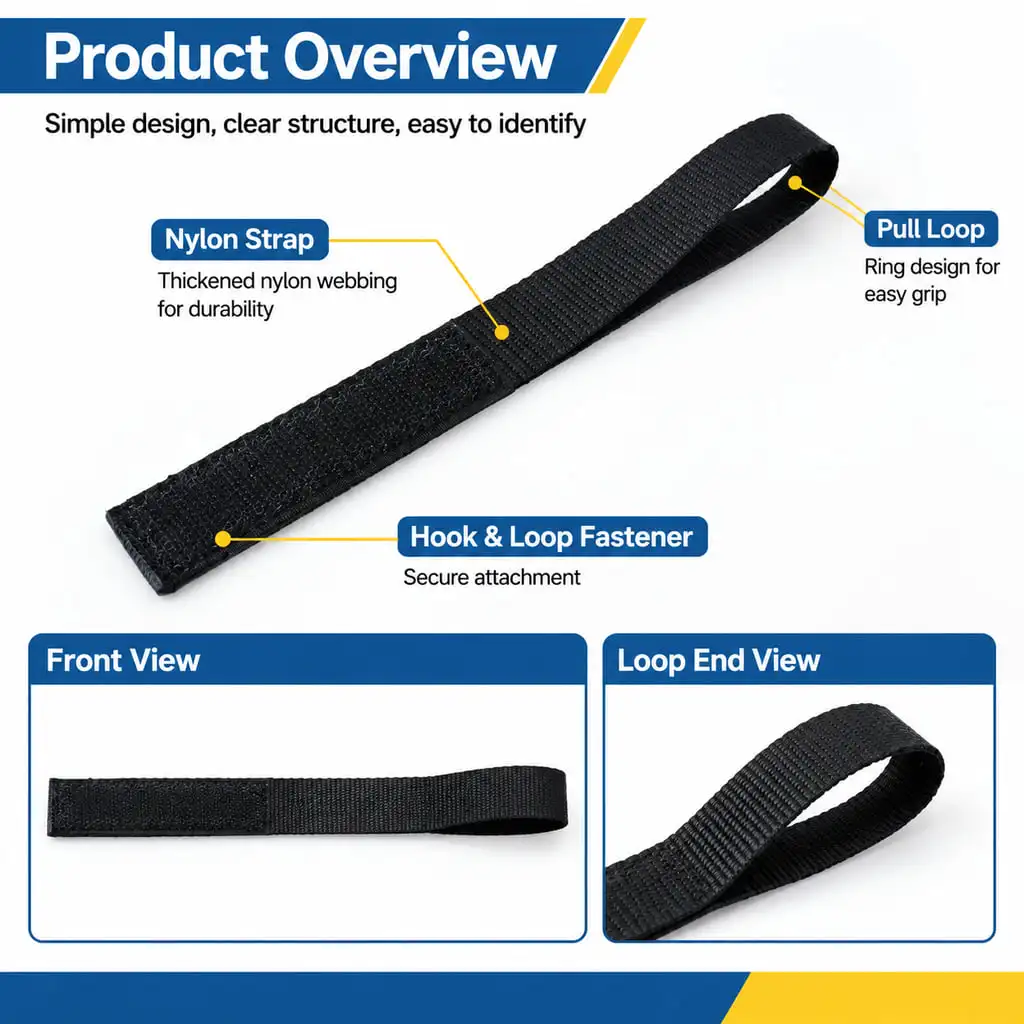 PINMOAP Fit For Tesla Model Y 2021+ Nylon Trunk Floor Pull Strap With Hook Loop Backing Ring Handle For Easy Cargo Cover Lifting
