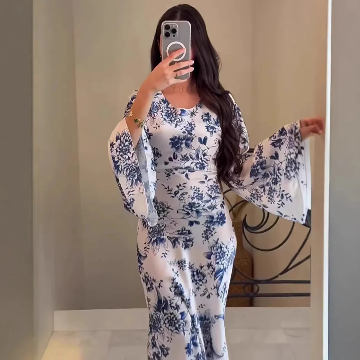Elegant Long Sleeve Dresses Spring Summer Flowy Maxi Dress Women Casual Loose Dresses