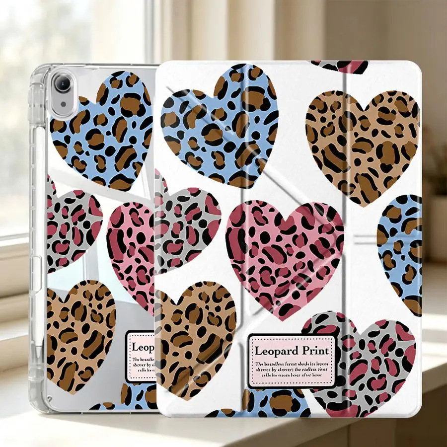 With Pen Slot Cover Tablet Case For Samsung Galaxy Tab S10 Lite S9 Plus A9 Plus S8 S7 FE A8 A11 Fashion Heart Leopard Print