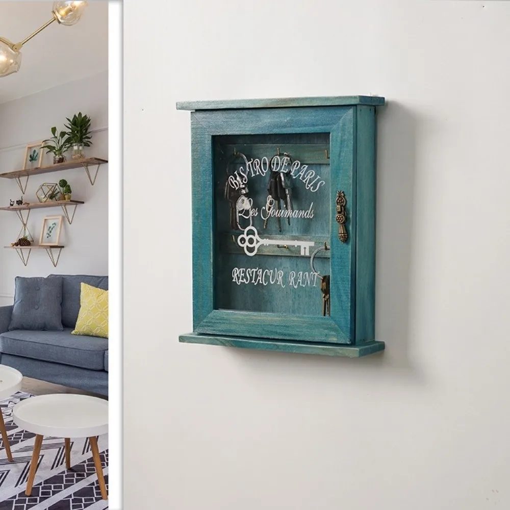 

Декоративная винтажная настенная ключница-органайзер в деревенском стиле, деревянный ящик для хранения ключей, декоративный крючок для ключей для гостиной