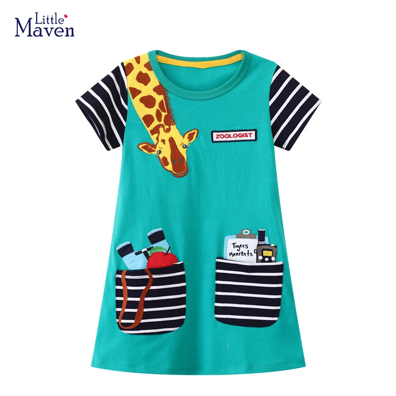 Little Maven New Baby Girl Summer Dress Kids Clothes Cartoon Giraffe Short Sleeves Dresses Cotton Vestidos Children's Clothing