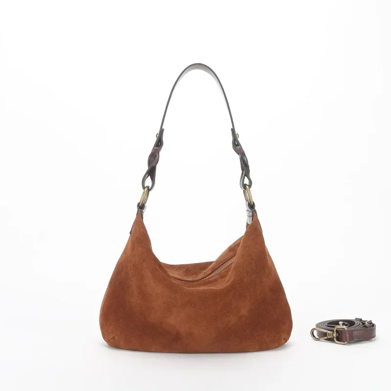 Nubuck Villus Genuine Leather Women Shoulder Underarm Bag Luxury Design Cowhide Crossbody Hobo Bag for Female Handbag Tote Purse