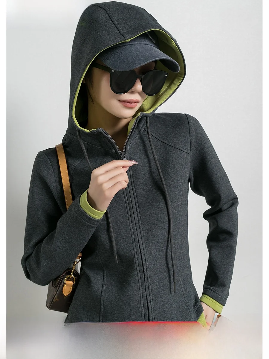 

Модная женская толстовка с цветочным принтом и имитацией двухслойности, весна-осень, приталенный крой, из смесового хлопка, полиэстера и спандекса